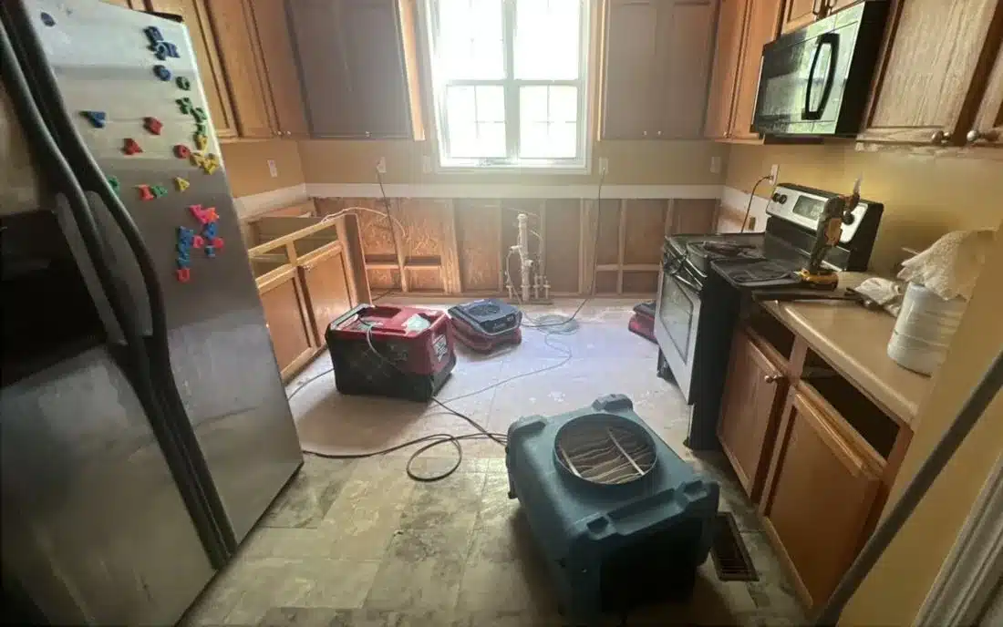 Kitchen during water damage drying